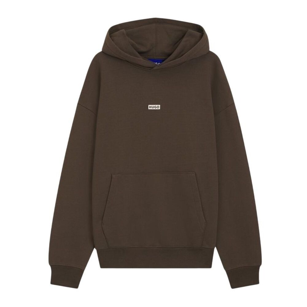 Hugo Mens Logo Cotton Overhead Relaxed Fit Hoodie / Dark Brown